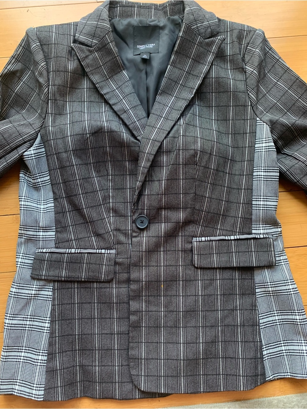Simply Vera Wang Gray Plaid Single-Button Blazer